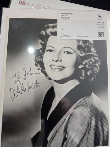 LEGEND Rita Hayworth  Autograph & incribed from R & R auctions with COA
