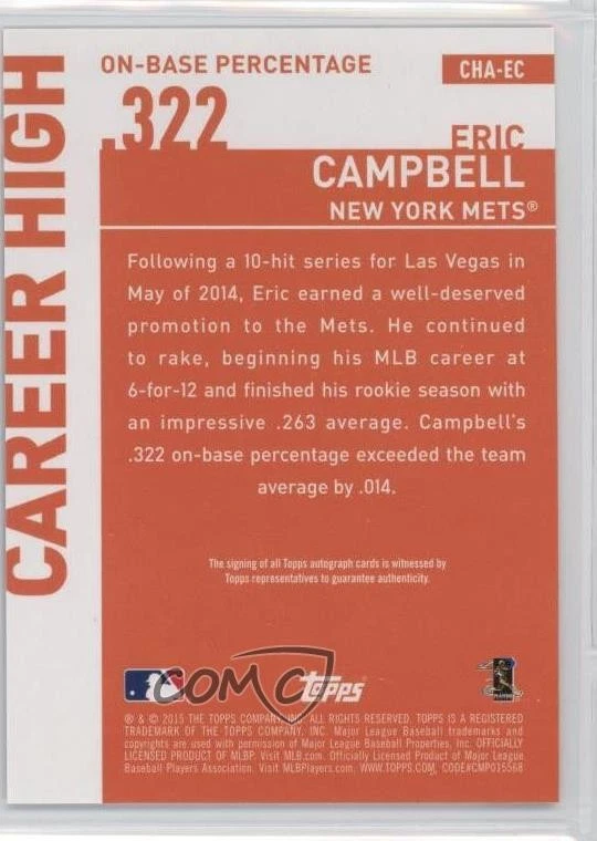 2015 Topps Update Career High Auto Eric Campbell #CHA-EC Auto - Image 2 of 2