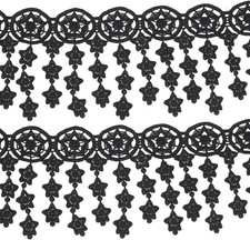 5 Yards Black Star Embroidered Lace Trim Ribbon 3-1/2 Inch Wide for Crafts
