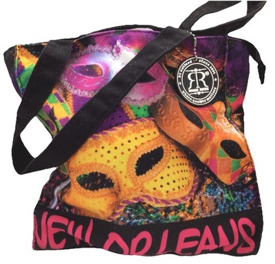 Robin Ruth New Orleans Canvas Tote Shoulder Bag Mardi Gras Colorful Masks