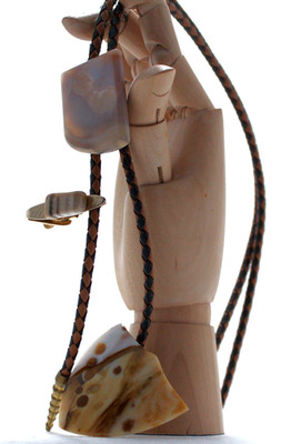 Vintage Bolo Tie Set Natural Agate Jasper Flint Slides Southwestern