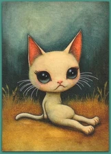 ACEO 2.5x3.5 watercolor painting - cat kitten belly fantasy surreal