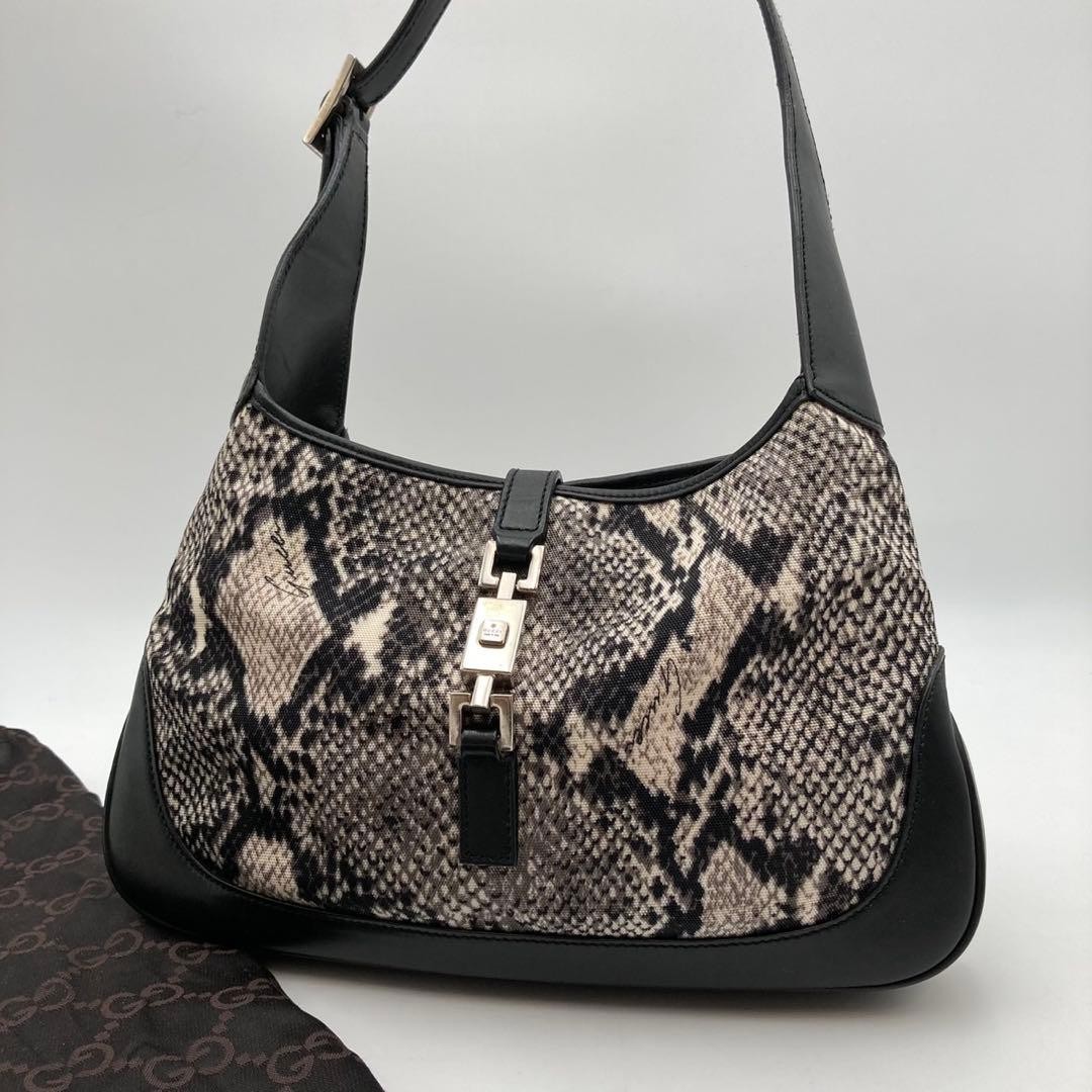 GUCCI One Shoulder Bag Jackie Python Leather Blac… - image 19