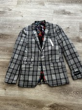 NWT Paisley and Gray Men's Slim Fit Plaid Blazer Gray/ Blue 38R