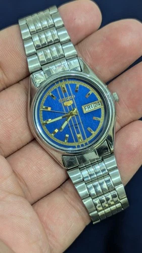 Vintage Seiko 5 Automatic Stainless Steel Men Wristwatch Blue Dial made in Japan