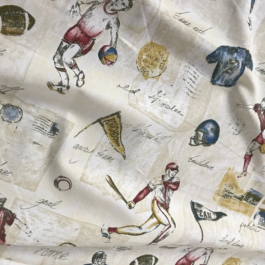 Varsity Football Print Cotton Curtain Lined Pinch Pleat Drapes Set of Two Pair g - Image 4 of 4