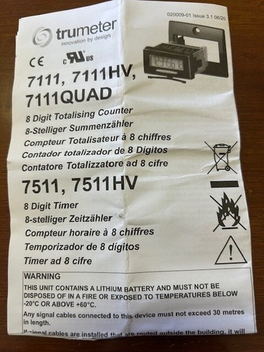 TRUMETER 7511HV Self powered Totalizing timer/hourmeter - Picture 3 of 6