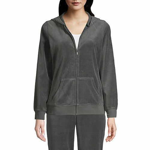 St. John's Bay Women's Active Long Sleeve Velour Hoodie Jacket 1X Vienna Smoke - 第 1/1 張圖片