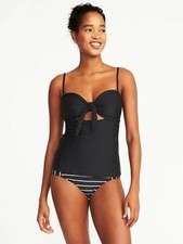 Old Navy Women's Tie-Front Tankini Top Size XS- Black- NWT