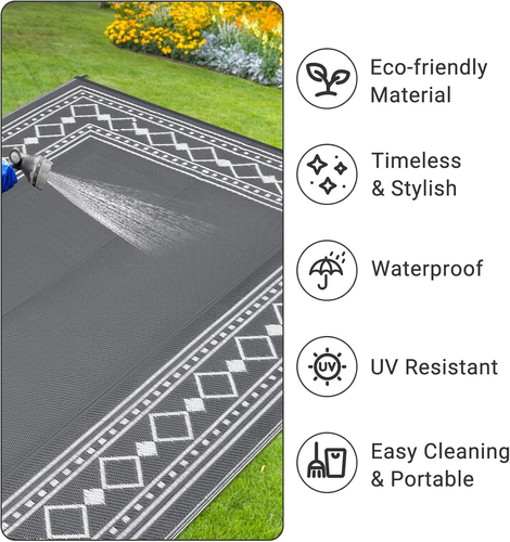 Outdoor Rug Waterproof for Patio, 8x10 Foldable Reversible Plastic Straw Carpet - Picture 5 of 9