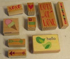 Rubber Stamp Heart Love Arrow Birds XOXO To Ice Cream Theme USED Set Lot of 9
