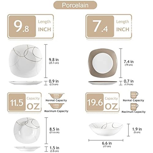 Juego de vajilla VEWEET NIKITA 24 piezas platos de porcelana blanca tazón servicio para 6 - Imagen 2 de 7