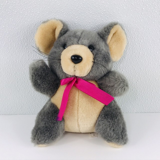 Mouse Plush Stuffed Animal Lucky Three Int'l Gray Tan Bow Mice Toy 9