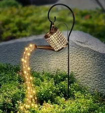 Solar Powered Watering Can Lawn Decoration With Shepherd’s Hook.   31.49”H