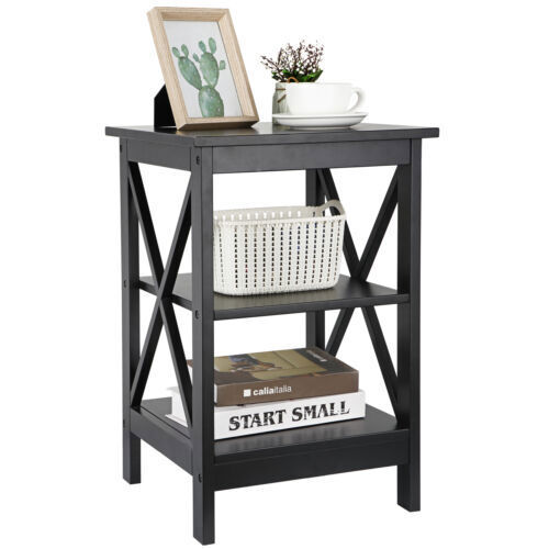 24 Zoll Beistelltisch mit Aufbewahrungsregal Sofa Tisch X-Design schwarz/weiß/braun - Bild 8 von 28
