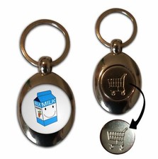 Milk Carton Shopping Trolley £1/€1 Coin Key Ring (43mm x 32mm)