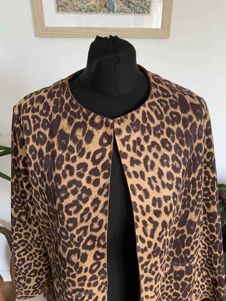 ZARA Leopard Print Faux Suede Jacket - Size Large - Duster Coat Blazer