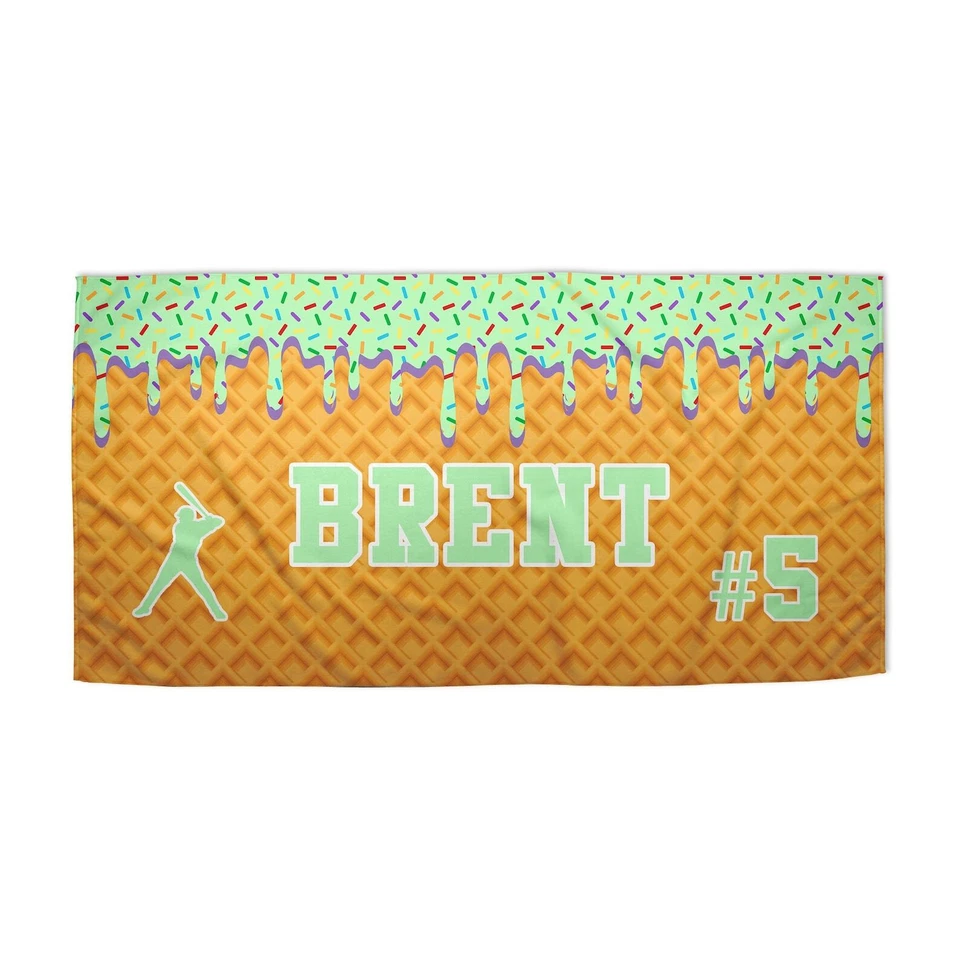 Toalla de playa de béisbol personalizada por goteo de helado, toalla de playa por goteo Foto 2 de 4