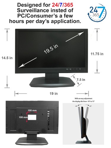 101AV 19.5" Security Monitor 5MP Super HD CCTV HDMI BNC LCD Display - Picture 6 of 7