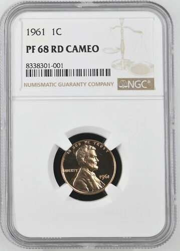 1961 1C Proof Lincoln Cent NGC PF68RD Cameo Brown Label