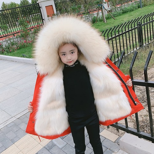 Boys Girls Jacket Parkas Faux Fur Liner Outerwear Imitation Hood Jackets Coats - Picture 6 of 19