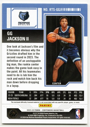 2023-24 Panini Contenders GG Jackson Rookie Ticket Patch RTS-GGJ Grizzlies - Picture 2 of 2