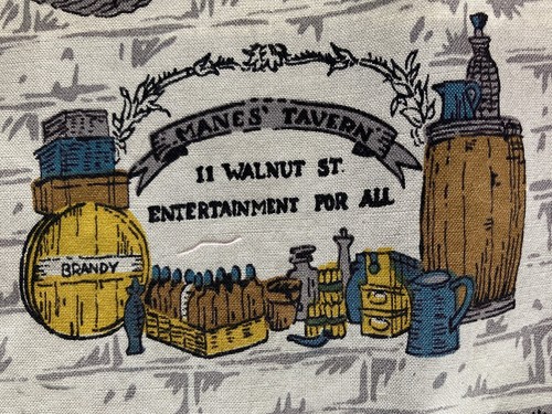 Vintage Advertising Logos Cotton Fabric Print Mustard, Pewter, Navy Gray 2Yards - Picture 7 of 9