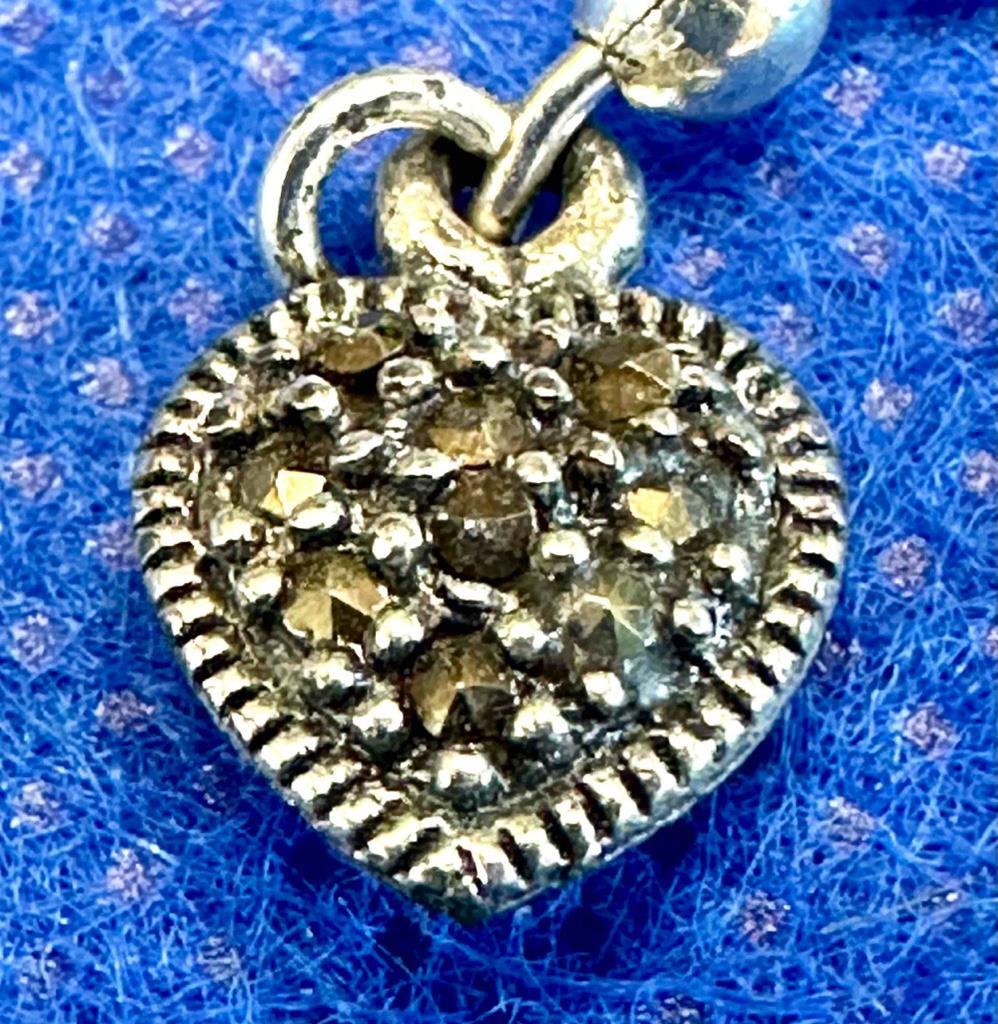 Marked MWSTH Sterling Silver Tiny Dangle Heart Ho… - image 5