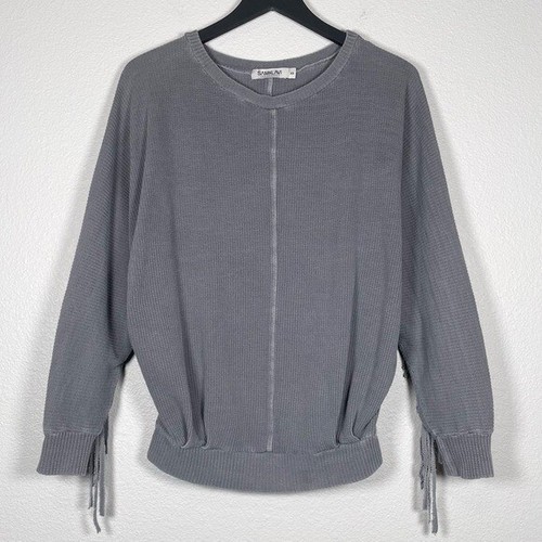Sam & Lavi Size XS Fringe Western Waffle Knit Pullover in Gray - Picture 2 of 6