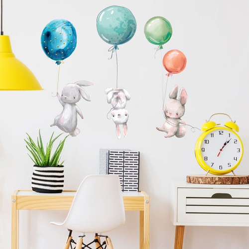 Adesivo murale simpatico coniglietto palloncino bambini cameretta asilo decorazione vinile decalcomania murale regalo - Foto 5 di 7