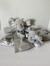Bearington Baby Collection Plush Elephant Lovey Rattle Set Gray Satin Trim