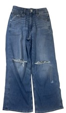 American Eagle Jeans 4 Short Curvy Super High Rise Baggy Wide Leg Distressed NWT