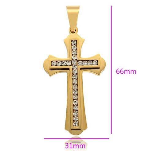 Collana in acciaio inox croce pendente cristalli oro giallo 999 placcato oro 24 carati 60 cm - Foto 2 di 9