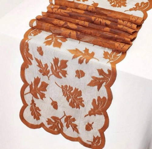 Fall Maple Lace Table Runner, 72x13in Fall Maple Leaves Table RunnerHome Decor - Picture 3 of 13