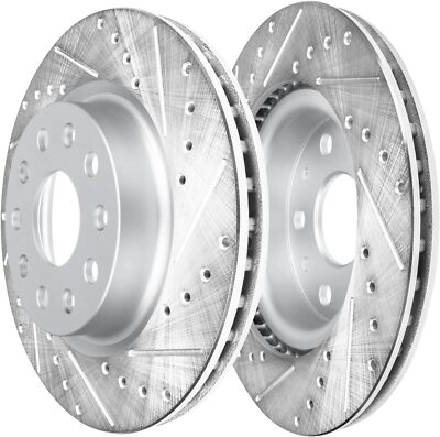Pair Front Drilled and Slotted Disc Brake Rotors for 2018 - 2023 Jeep Wrangler