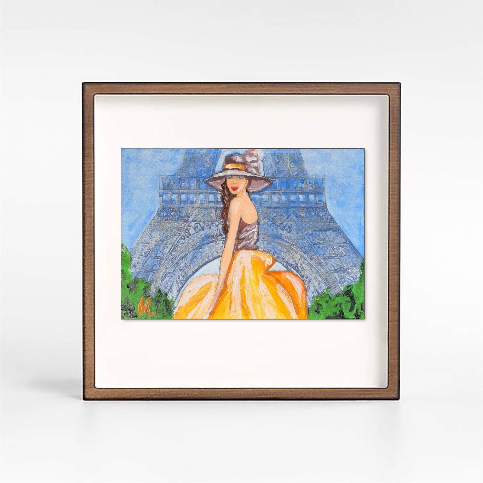 Eiffel Tower Sunset ACEO Miniature Painting Waikiki Beach Hawaii Original Art