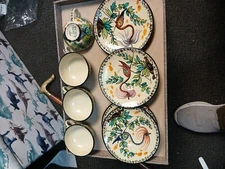 VTG FAMA Ascoli Piceno│Porta Solesta│Hand-Painted Majolica 4 Cups And  Plates