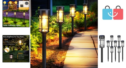 Stainless Steel & Glass Solar Pathway Lights - 8 Pack, Energy Efficient Design - Picture 2 of 8