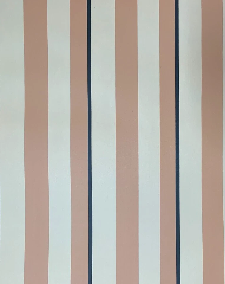 Papel pintado a rayas tostado/marrón/negro impreso a mano - 15 rollos individuales Foto 3 de 3