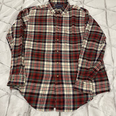 Vintage Arrow Company Flannel Shirt Men's L Red Plaid Button Down Cotton