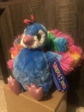 Toys R Us Blue Peacock Bird Plush Soft Toy Stuffed 9" Pink Green Yellow Sparkle