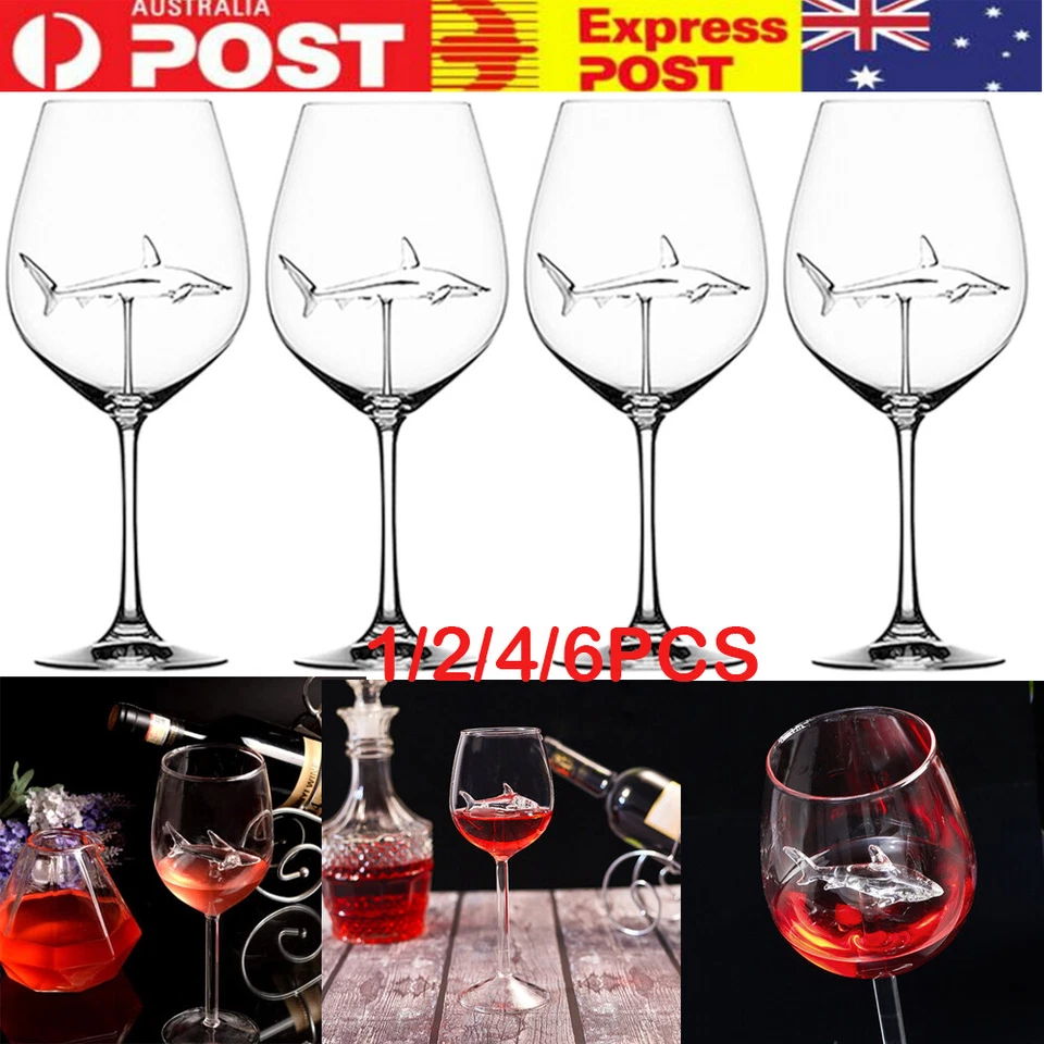 1/2/4/6X Shark Red Wine Glasses Goblet 300ml Whiskey Whisky-Cocktail Xmas Gifts