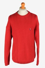 Men Chaps Crew Neck Jumper Pullover Vintage Knitwear Red L-IL2419