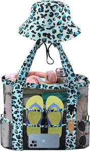Mesh Beach Tote Bag with Sun Hat for Women, Foldable Multi-Purpose Large Tote Ba - Picture 1 of 12