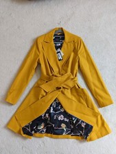 New Ted Baker Tunda Mustard Cotton Floral Flared Belted Wrap Coat Uk 5 Tb 16