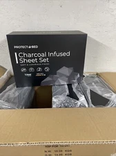 CASE OF 4 Protect-a-Bed Charcoal Infused Sheet Set Gray California Cal ￼King