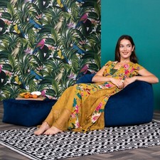 Velvet Bean Bag Chair and Footstool,85cm x 50cm, Large Velvet Living Room