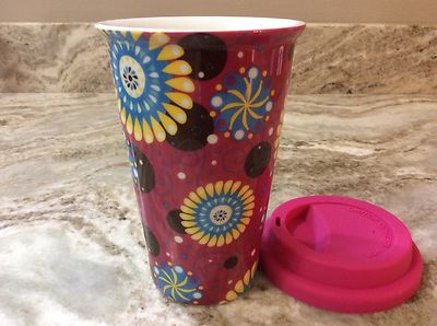 ECO ONE Ceramic Double Wall Insulated Travel Coffee Mug. Pink. Colorful. New.