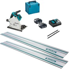 Makita DSP600ZJ Twin 18v LXT Cordless Brushless Plunge Saw 3 Piece Kit 2 x 5ah L