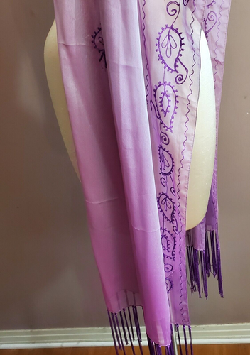 Cejon Long Scarf Wrap Shawl Embroidery Purple Veil Fringe Sari Dupatta 76x30" - Picture 5 of 10